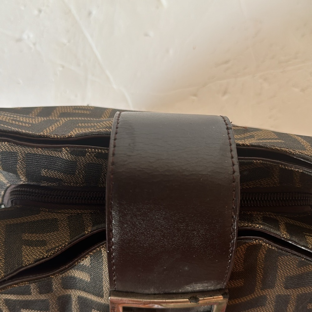 Fendi Brown Logo Canvas Shoulder Bag with Dark Brown Leather Trim - Picture 4 of 14